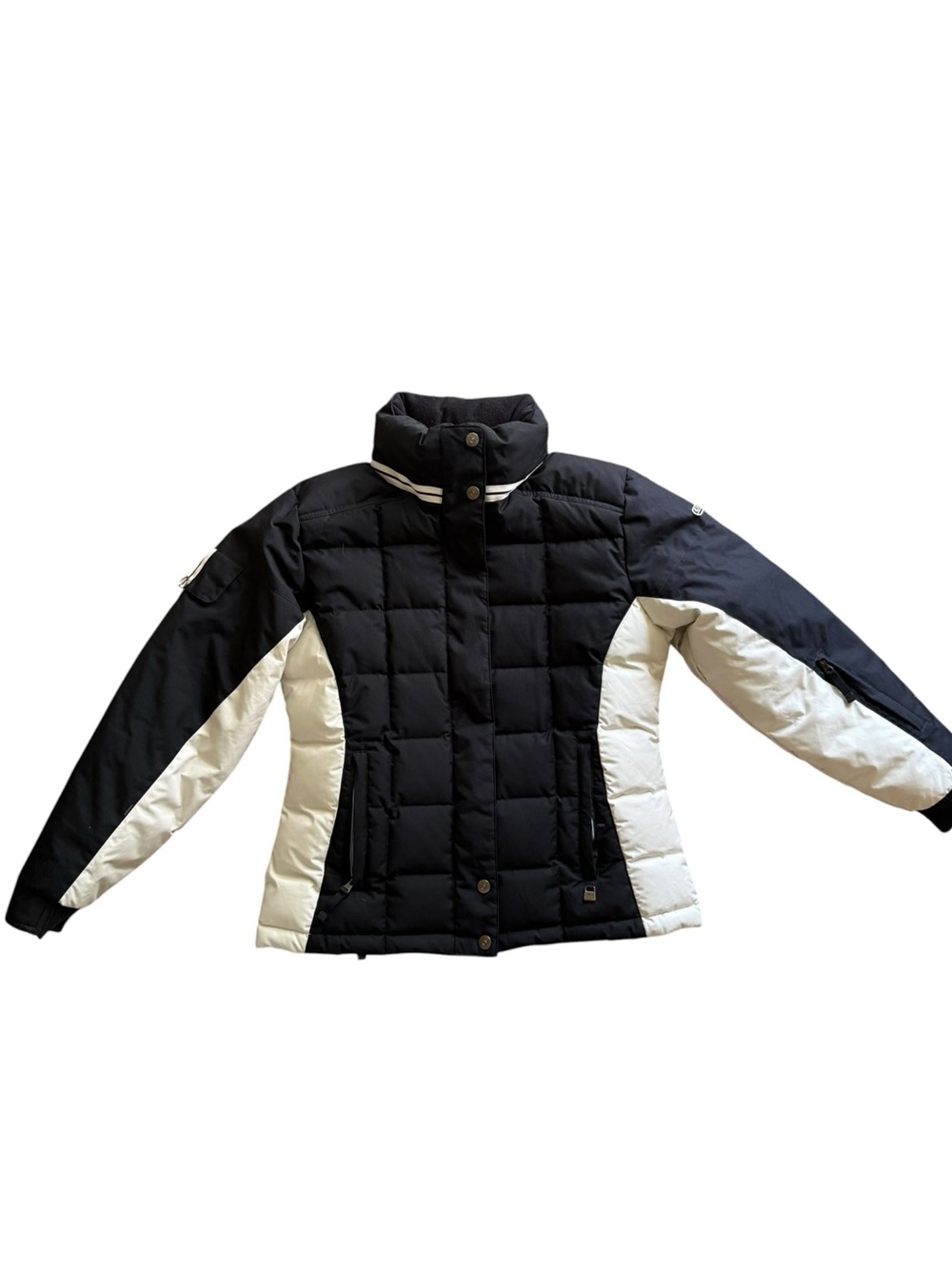 NILS Black & Cream Goose Down Ski Jacket | Colorblock Puffer Size 12